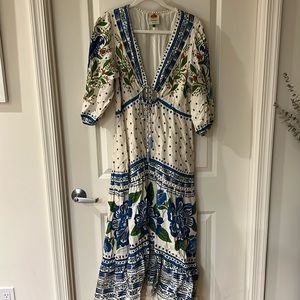 Farm Rio Macaw Flight Tiered Maxi Dress L